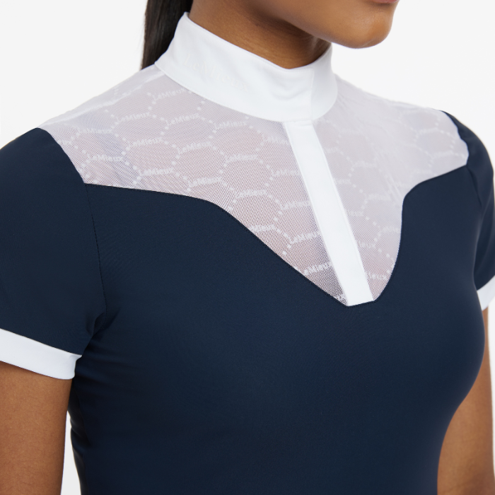 Close up lace detail on the LeMieux Emily Short Sleeve Show Shirt in Navy