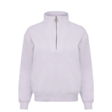 Lilac quarter zip sweatshirt on a white background