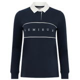Navy blue long-sleeve shirt with white collar and 'LEMIEUX' branding on a white background