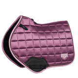 Pink glossy horse saddle pad on a white background