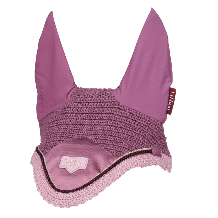 Pink horse fly veil with LeMieux branding on a white background