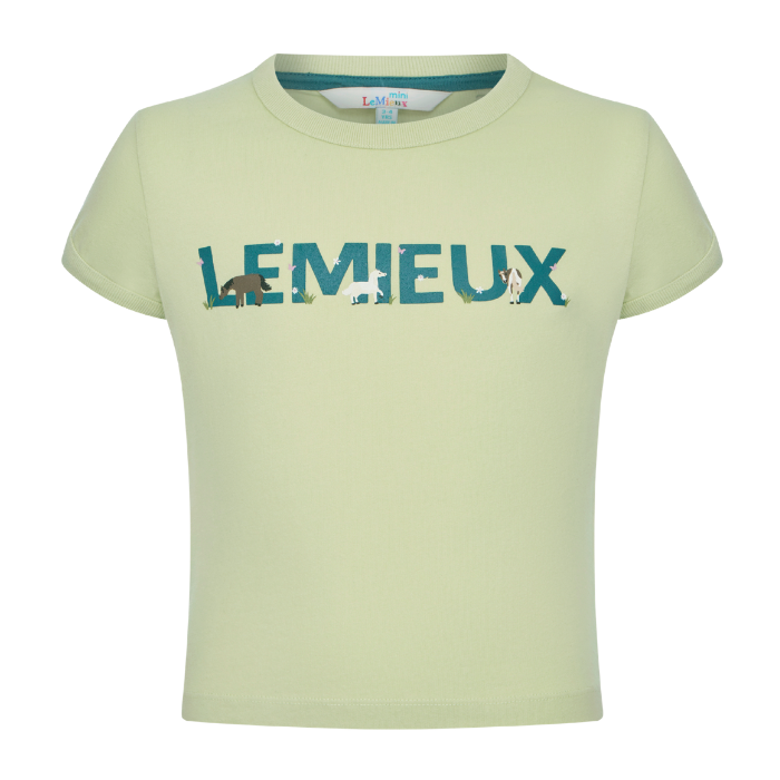 Light green t-shirt with 'LEMIEUX' printed on it against a white background