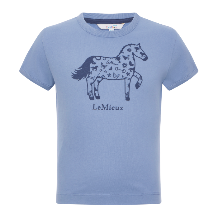 Blue t-shirt with a horse design and 'LeMieux' branding on a white background