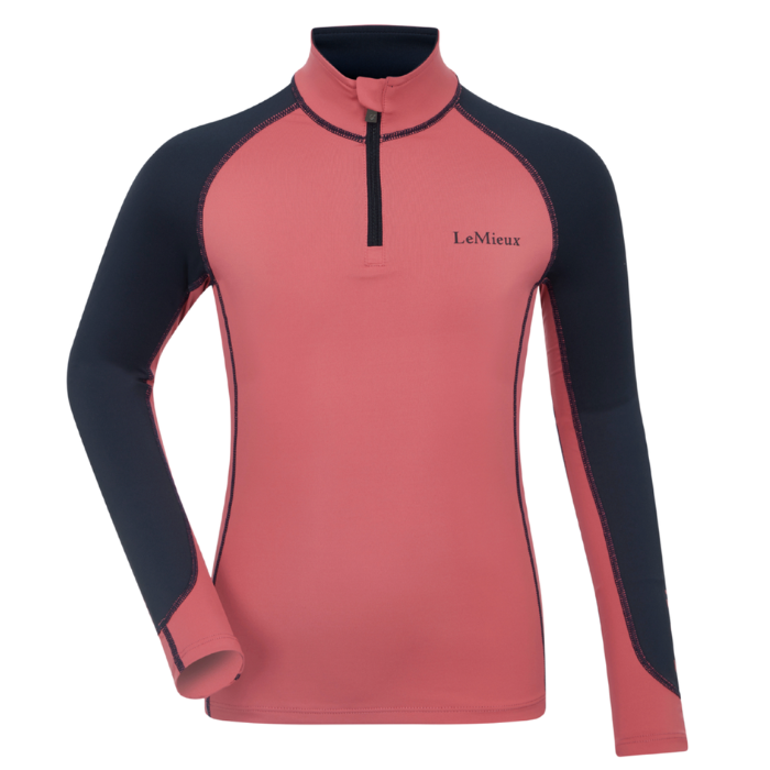Cranberry red child's base layer on a white background