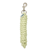 Light yellow horse rope with a metal clip on a white background