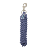 Blue horse rope with a metal clip on a white background