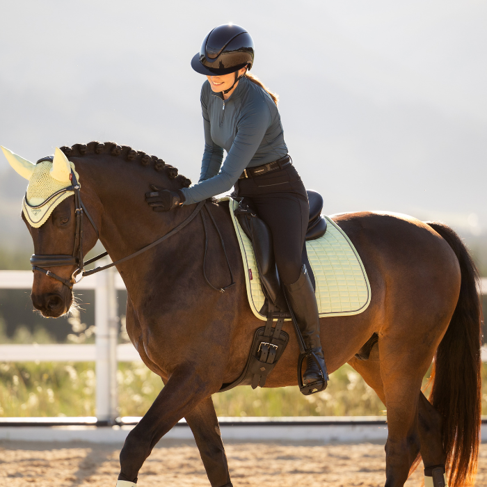 Person riding a horse in an outdoor setting
