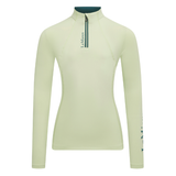Light yellow long-sleeve shirt with a quarter zip on a white background
