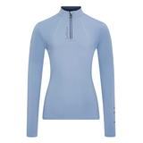 Light blue long-sleeve top with a zipper on a white background