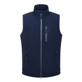LeMieux AW26 Mens Midweight Insulated Gilet Varient Navy. A navy blue sleeveless zip-up vest with a stand-up collar, a vertical zippered chest pocket, and two zippered hand pockets, shown on a plain white background.
