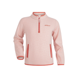 LeMieux AW26 Mini Maggie Heart Fleece Varient Petal. Pink Fleece with white hearts, red detailing and 'LeMieux' on the chest against a white background. 