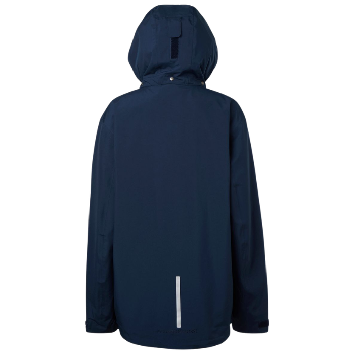 Navy jacket with hood on white background back view