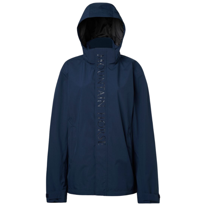 Navy jacket with hood on white background front view