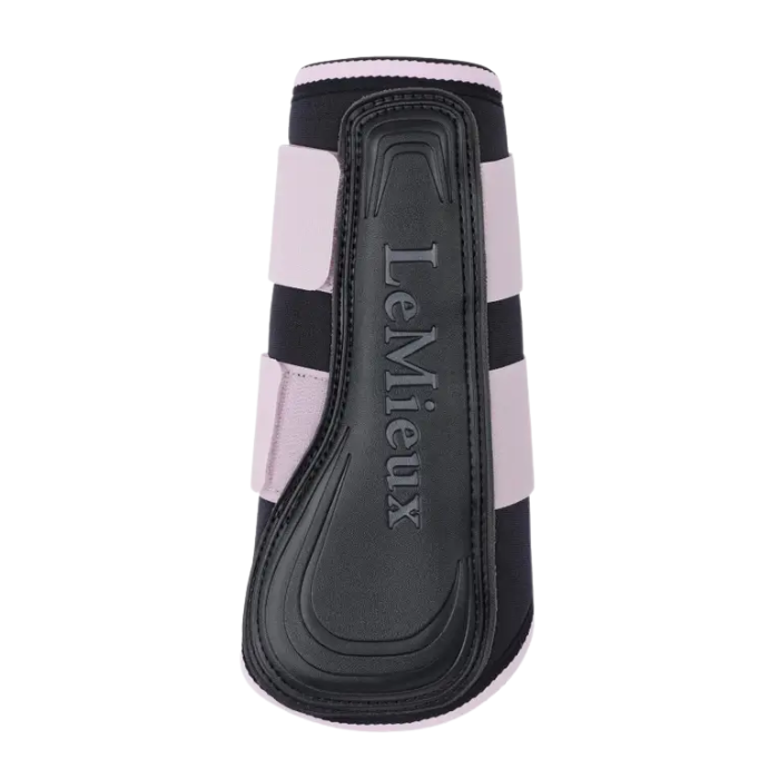 Black and lilac LeMieux horse protective boot on a white background