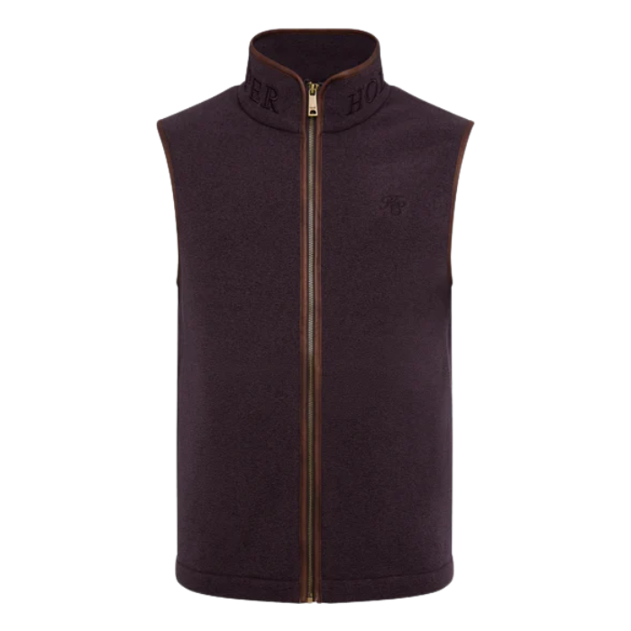 Men's claret fleece gilet on a white background