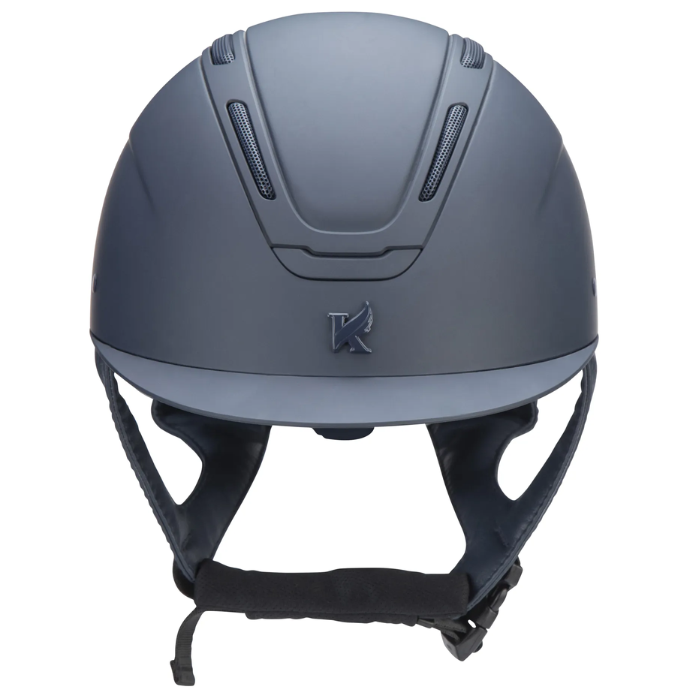 Navy blue riding helmet on a white background