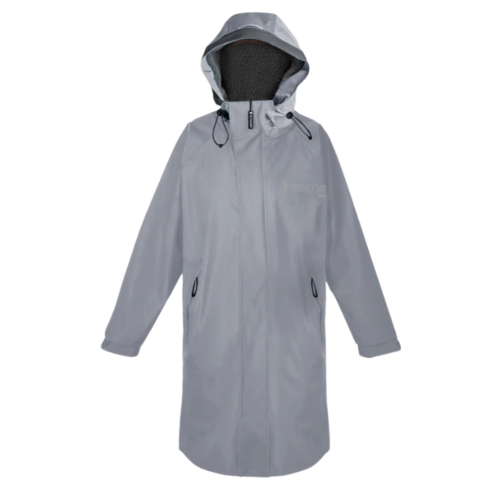 Grey rain coat on a white background