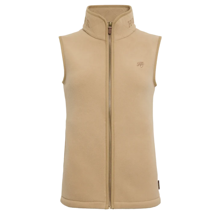 Beige fleece gilet on a white background