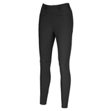 Pair of black riding leggings on a white background