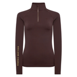 Brown long-sleeve top with a quarter zip and 'Holland Cooper' branding on a white background