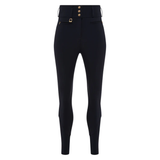 Black riding tights with button details on a white background
