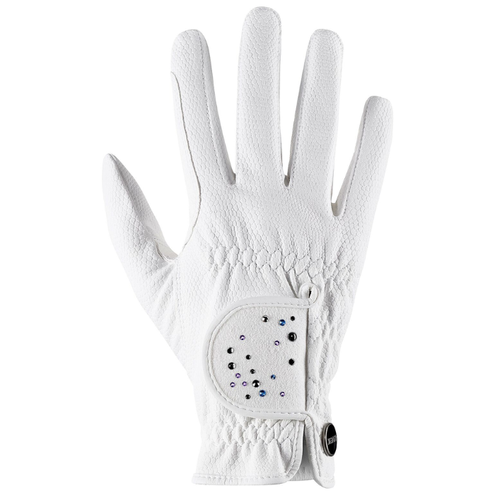 White leather glove with diamonte elements on a white background