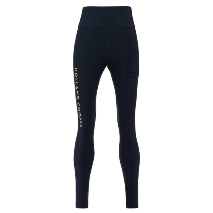 Blue leggings with HOLLAND COOPER branding on a white background