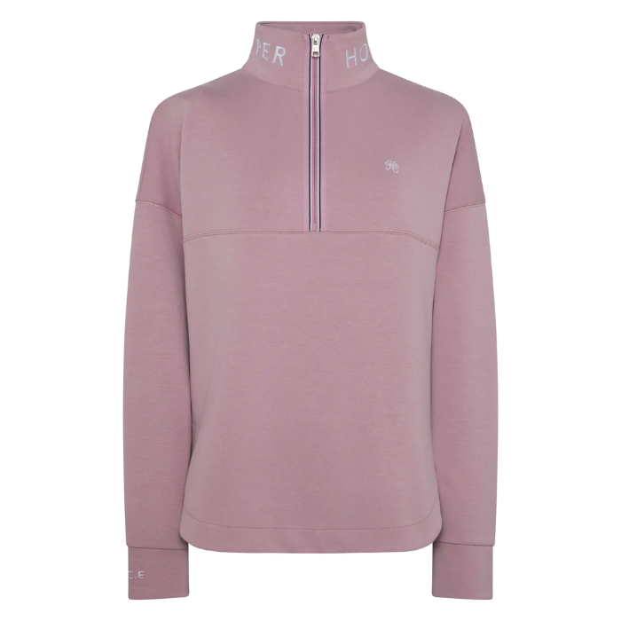 Pink quarter zip sweatshirt on a white background