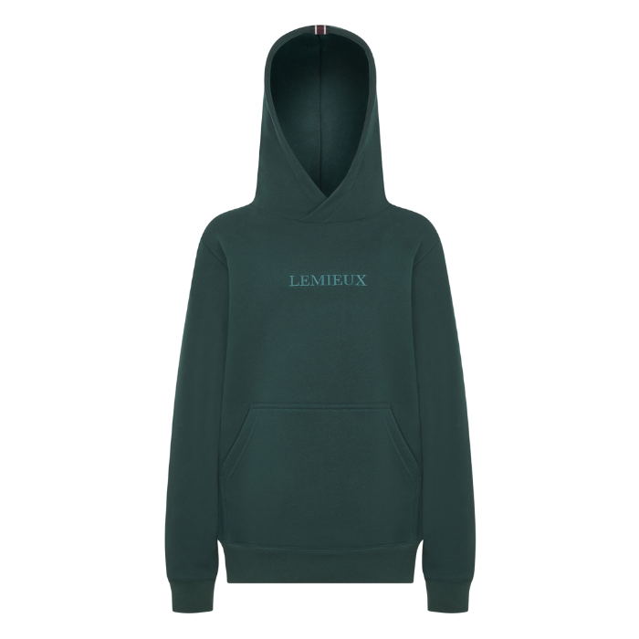 Green hoodie with 'LEMIEUX' branding on a white background