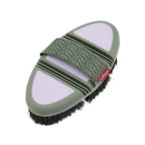 Green grooming brush with bristles on a white background