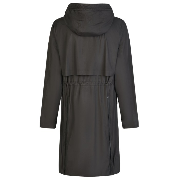 Dark hooded coat on a white background