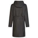 Dark hooded coat on a white background