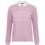 Pink long-sleeve shirt with white collar and Lemieux logo on a white background