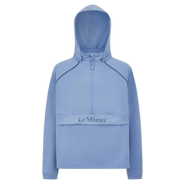 Blue hooded jacket with 'LeMieux' branding on a white background