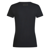 Black T-shirt with small Pikeur SELECTION logo on the collar on a white background