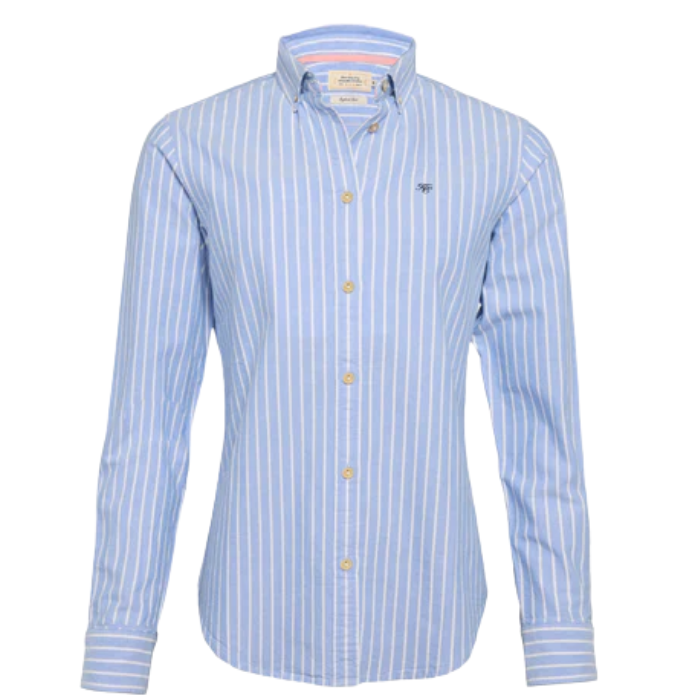 Light blue striped shirt with a collar on a white background