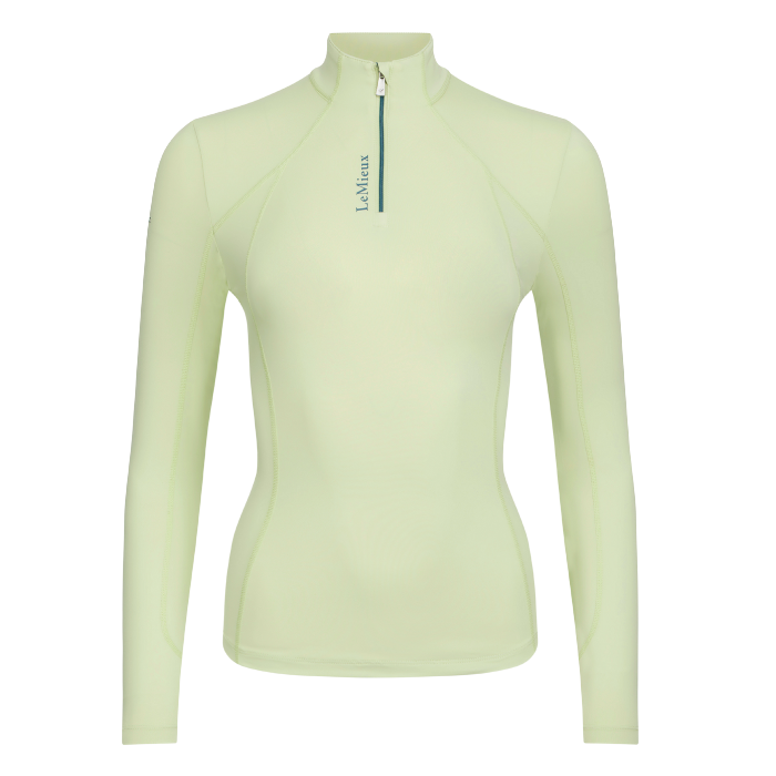 Light yellow long-sleeve shirt with a quarter zip on a white background