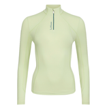 Light yellow long-sleeve shirt with a quarter zip on a white background