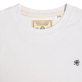 Close-up of a white shirt with a Holland Cooper label on a white background