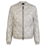 Pale grey quilted jacket on a white background