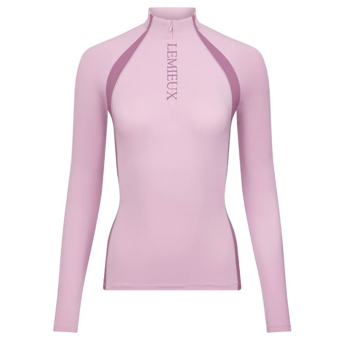 Pink long-sleeve top with a brand logo on a white background