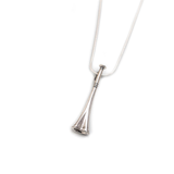 Silver necklace with a unique pendant on a white background