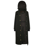 Dark green coat with gold buttons on a white background