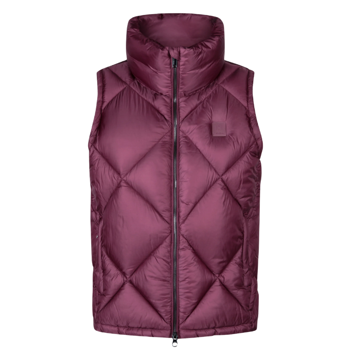 Purple quilted gilet on a white background