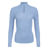 Light blue long-sleeve top with a quarter zip on a white background
