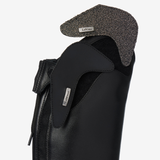 Black riding boot with removeable sparkle element on a white background