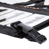 Close-up of a black strap with buckle on a transparent background