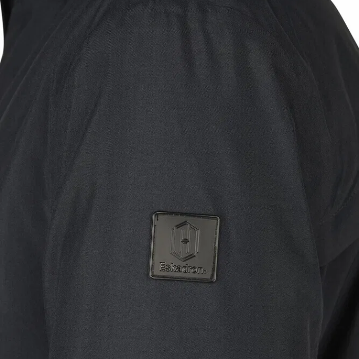 Navy coat sleeve with a square Eskadron logo 