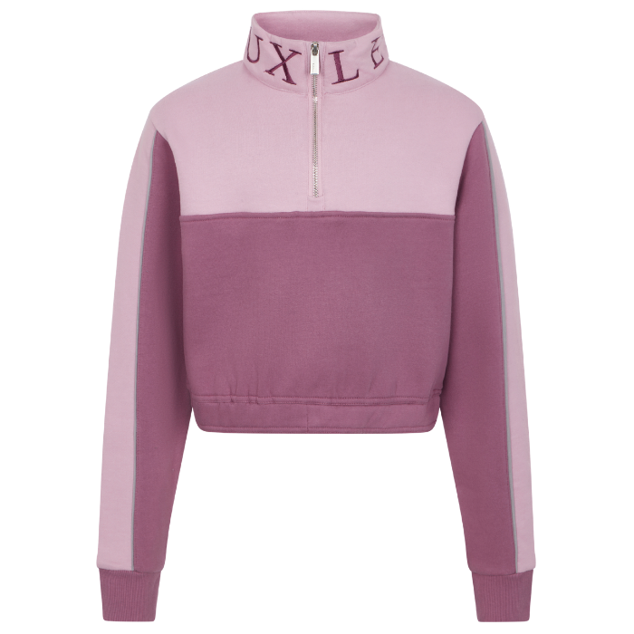 Pink and purple sweatshirt with a brand logo on a white background