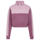 Pink and purple sweatshirt with a brand logo on a white background